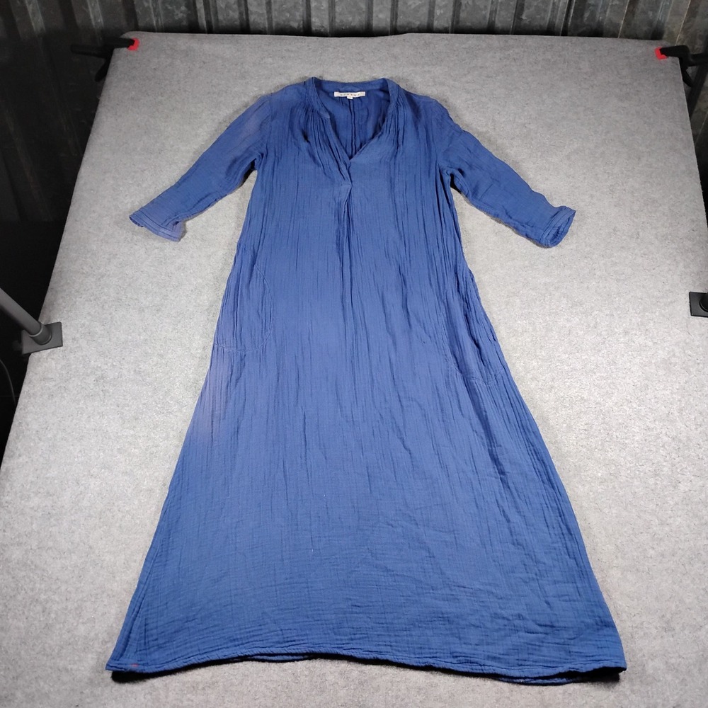 Xirena Women's Blue Cotton Gauze Long Sleeve V-Neck Maxi Dress Size XS